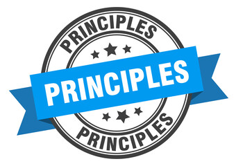 principles label sign. round stamp. band. ribbon