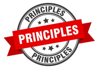 principles label sign. round stamp. band. ribbon
