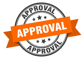 approval label sign. round stamp. band. ribbon