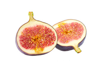 half figs isolated on white background, top view.