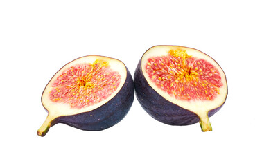 half figs isolated on white background, top view.