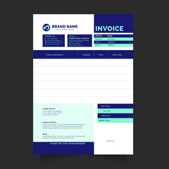 blue color invoice format, modern and professional business invoice template vector format