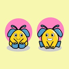 Set of two cute cartoon character with different pose and face expression