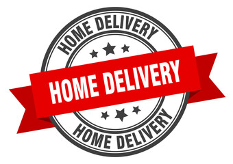 home delivery label sign. round stamp. band. ribbon