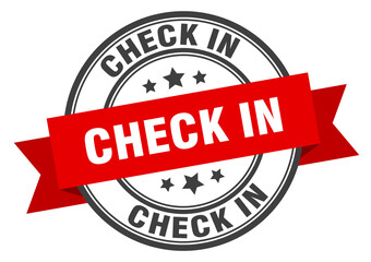 Fototapeta premium check in label sign. round stamp. band. ribbon