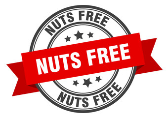 nuts free label sign. round stamp. band. ribbon