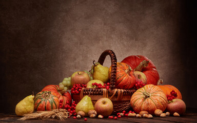 Obraz na płótnie Canvas Thanksgiving background. Autumn harvest
