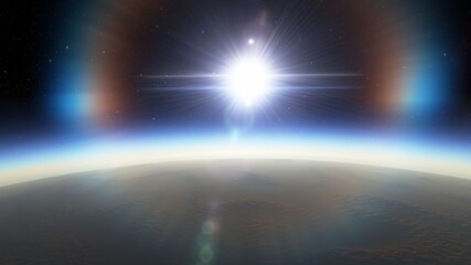 Obraz premium alien planet in space, science fiction landscape, 3d render