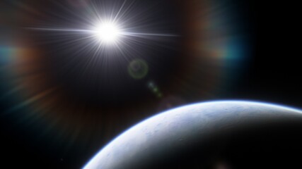 alien planet in space, science fiction landscape, 3d render