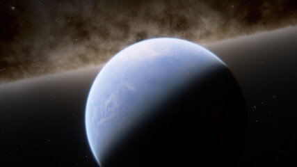 alien planet in space, science fiction landscape, 3d render