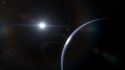 alien planet in space, science fiction landscape, 3d render