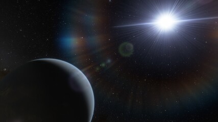 Obraz na płótnie Canvas alien planet in space, science fiction landscape, 3d render