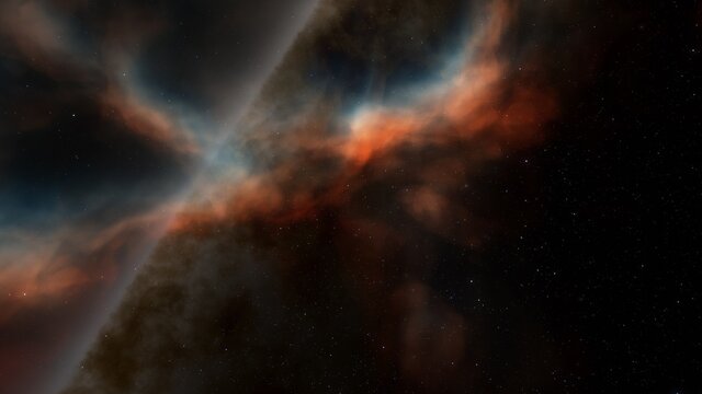 Fototapeta alien planet in space, science fiction landscape, 3d render