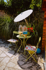 Beautifully decorated yard. Garden decoration for a summer party