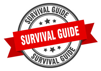 survival guide label sign. round stamp. band. ribbon