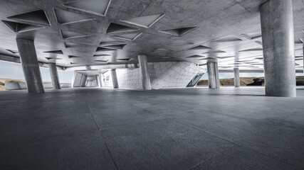 The modern building supports the vertical column three-dimensional parking lot