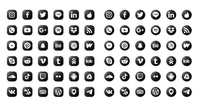 social media icons set isolated on white background. 