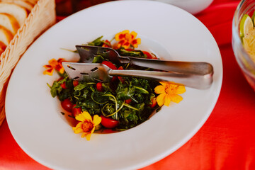 Delicious fresh vegetable salad served in the restaurant