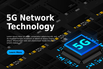 5G network processor illustration. Mobile wireless internet of next generation. Isometric futuristic micro chip. micro chip illustration. PC mainboard illustration background. 3D isometric hardware. 