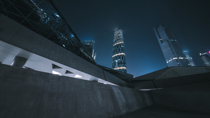 The modern building supports the vertical column three-dimensional parking lot