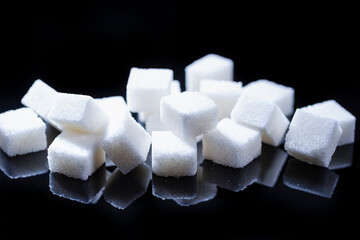 Macro Shoot of White Cube Sugar Placed Bulk Against Black background