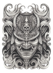 Samurai warrior tattoo design.Hand drawing on paper.
