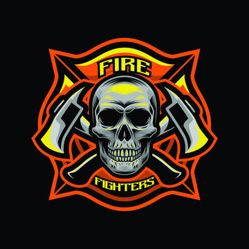 Firefighters skull mascot logo