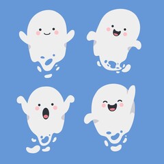 Cute Hand Drawn Cartoon Character Funny Ghost. Good to use for Fantasy or Halloween Content. Suitable for Children Kids Book, Mascot, Character, Cards, Sticker, T-Shirt. Flat Design Illustration.