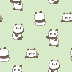 Seamless Pattern of Cartoon Panda Design on Light Green Background