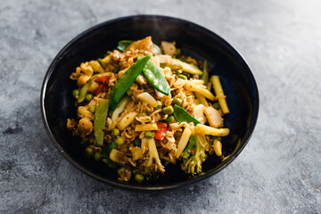 plant-based food, vegan stir fry with plant-based protein