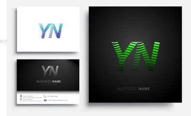 initial letter logo YN colored green n blue with striped set, Vector logo design template elements for your business or company identity - obrazy, fototapety, plakaty