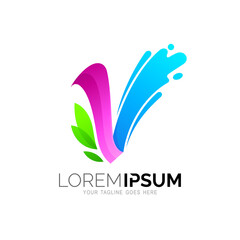 Letter V logo design nature, V logo and leaf icon