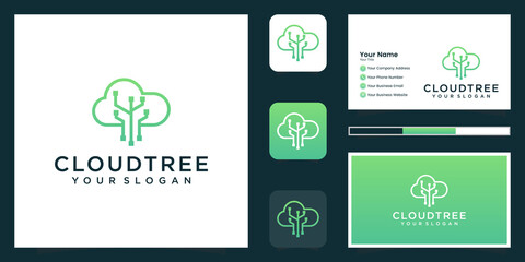 Tree Cloud Logo vector design. Data Storage Logotype and inspiration business card