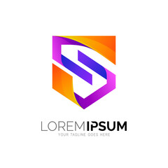 Shield logo with letter S design vector