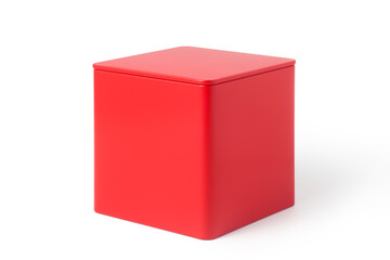 Square metal tin can isolated on white background. Packaging for tea or coffee.