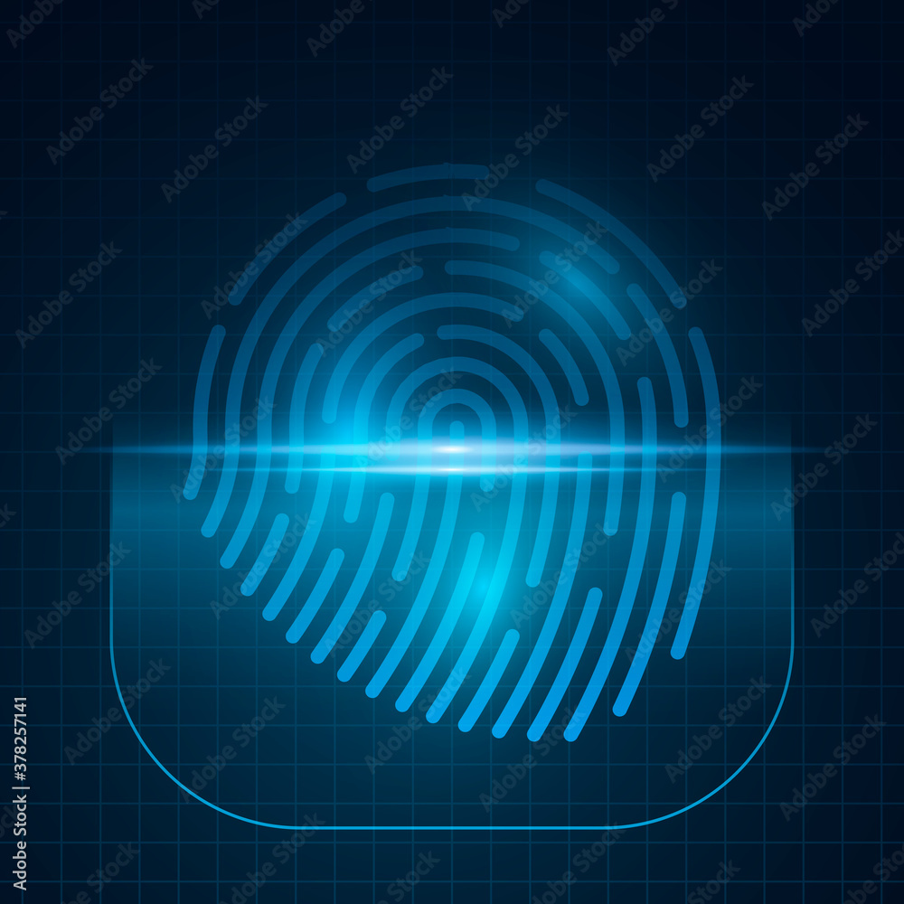 Poster fingerprint for computer system security with grid. scan padlock. glowing scanner for touch screen. 