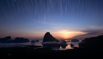 Samet Nangshe viewpoint with star tail, Phang Nga, Thailand