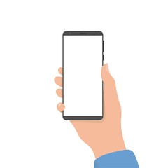 hand holding cell phone. blank screen mobile phone vector