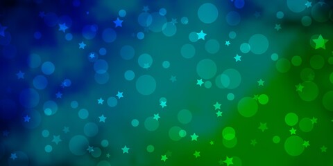 Light Blue, Green vector pattern with circles, stars. Illustration with set of colorful abstract spheres, stars. Design for textile, fabric, wallpapers.