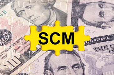 Puzzle with the image of dollars in the center of the inscription -SCM