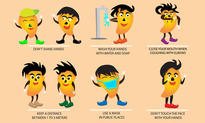 three cute fruit cartoon characters. A cartoon banana fruit asset for a child's learning illustration. vector based image.