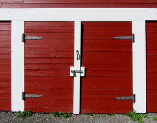 Red and white wooden barn doors