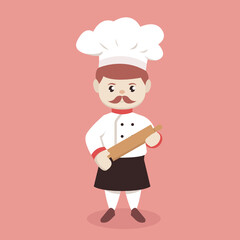 Cute chef mascot logo design illustration