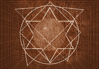 Mystery, witchcraft, occult and alchemy geometry. Mystical vintage gothic thin lines style background.