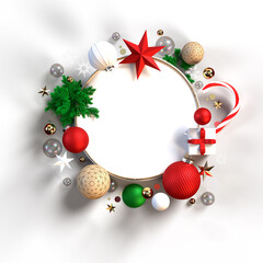 3d illustration. Christmas round wreath isolated on white background. Xmas