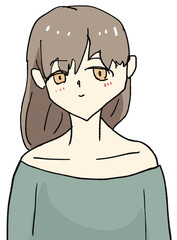 オフショルダーの若いロングヘアの女性