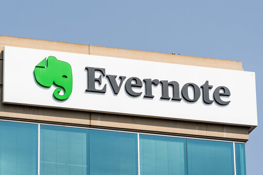 September 15, 2020 Redwood City / CA / USA - Evernote Corporation logo at their headquarters in Silicon Valley; Evernote is an app designed for note taking, organizing, task management, and archiving