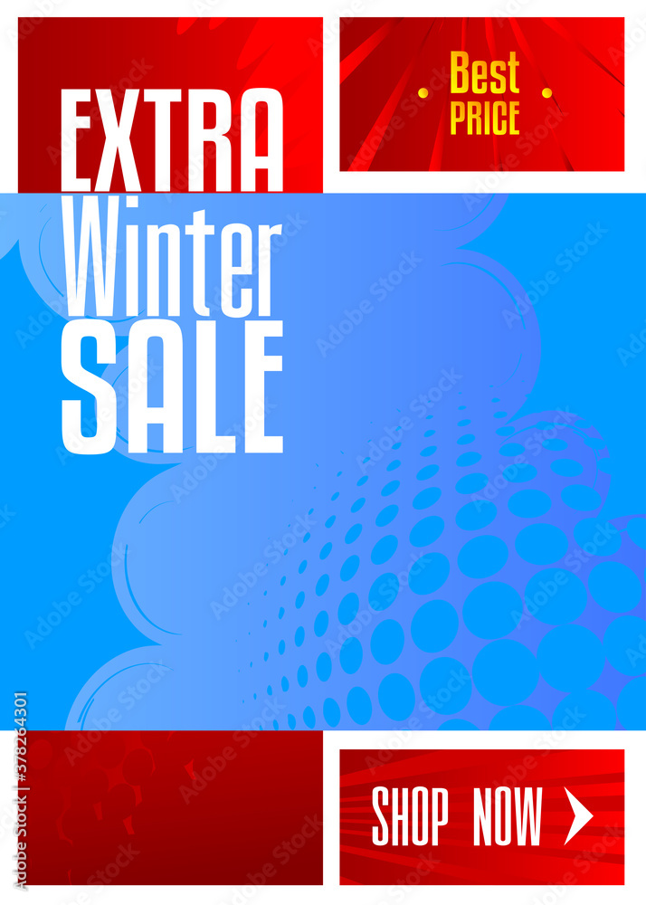 Wall mural Comic book winter sale social media post desig. Cartoon colored poster template. Vector comics premium backdrop illustration.