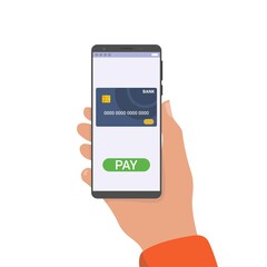 E-Commerce Online Shopping Web Site Checkout Page Mockup Template Layout with Hand Holding Smartphone Vector Illustration