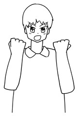 元気なガッツポーズの看護師　　【線画】